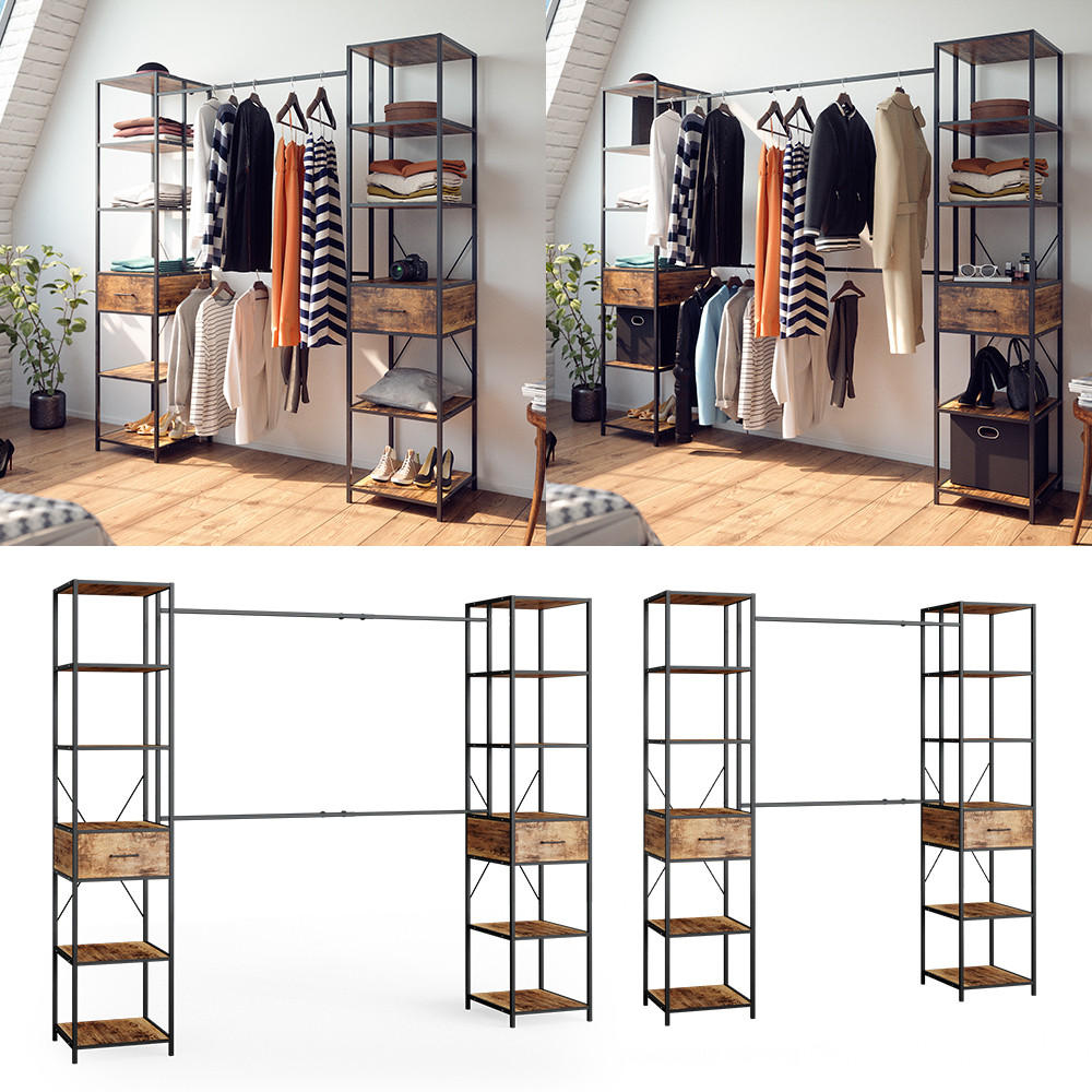 KLEIDERSCHRANK Fyrk Eiche rustikal 180 x 187 cm - Wildeiche/Schwarz, Holzwerkstoff (180/187/45cm) - Vicco