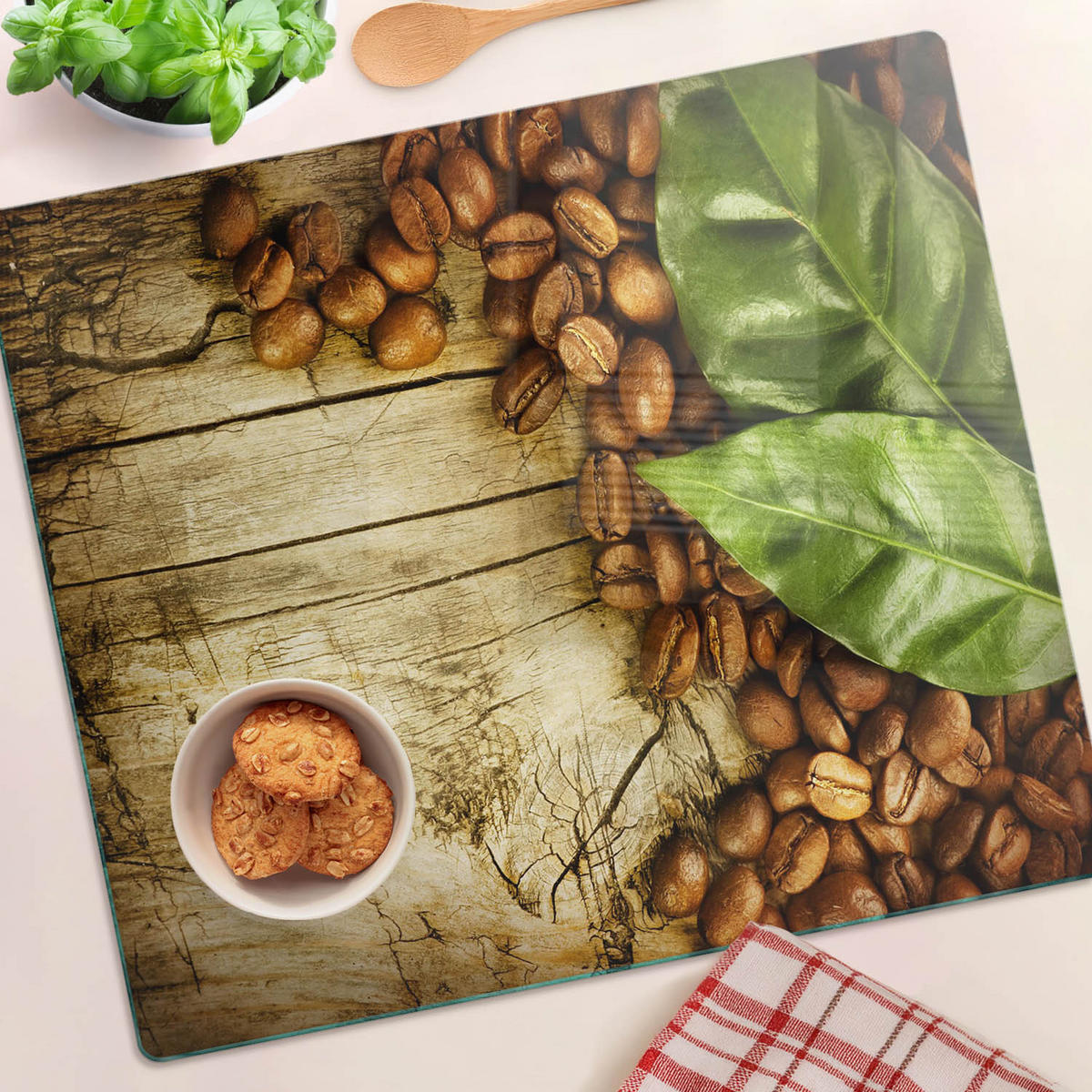 GLASPLATTE 60x52 cm Kaffee Lorbeerblatt - Grün, Glas (60/0.4/52cm) - TULUP