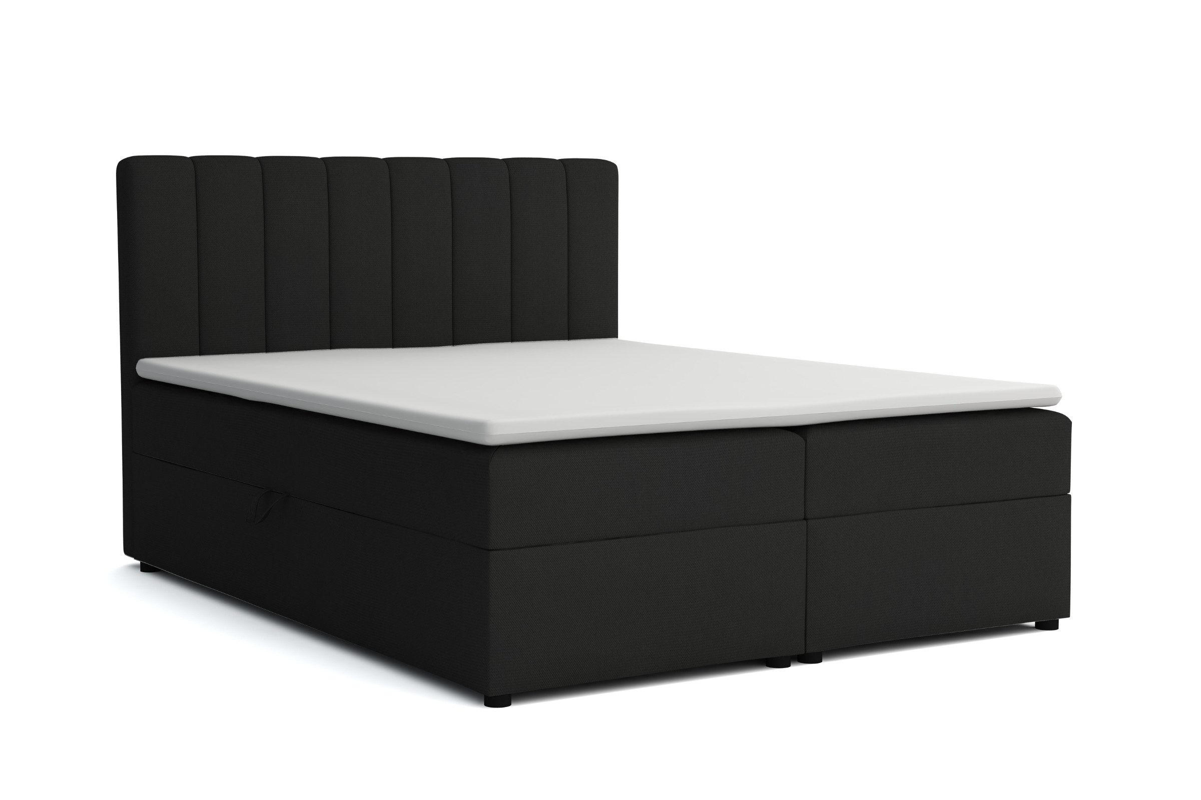 BOXBETT VIKA 200/200 in Velours Schwarz H3 - Schwarz, Holz/Holzwerkstoff (200/200cm) - Deine Möbel 24