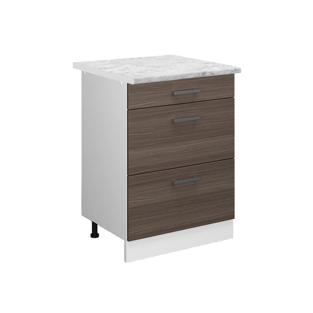 KÜCHENSCHRANK R-Line Grau 60 cm mit Schubladen, AP Marmor - Weiß/Braun, Holzwerkstoff (60/81.6/60cm) - Vicco
