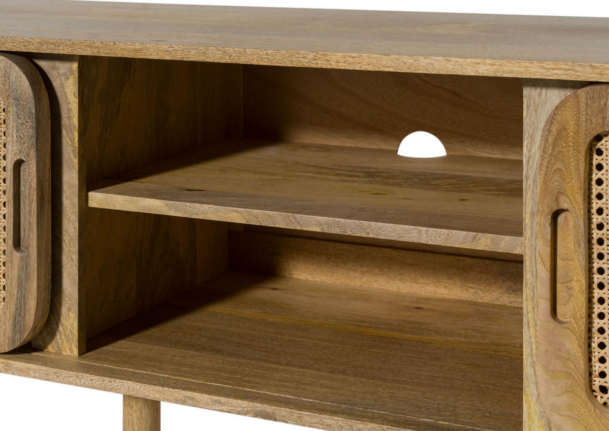 TV-BOARD Mango 220x40x50 natur lackiert VALENCIA #124 - Naturfarben, Holz (220/50/40cm) - Massivmoebel24