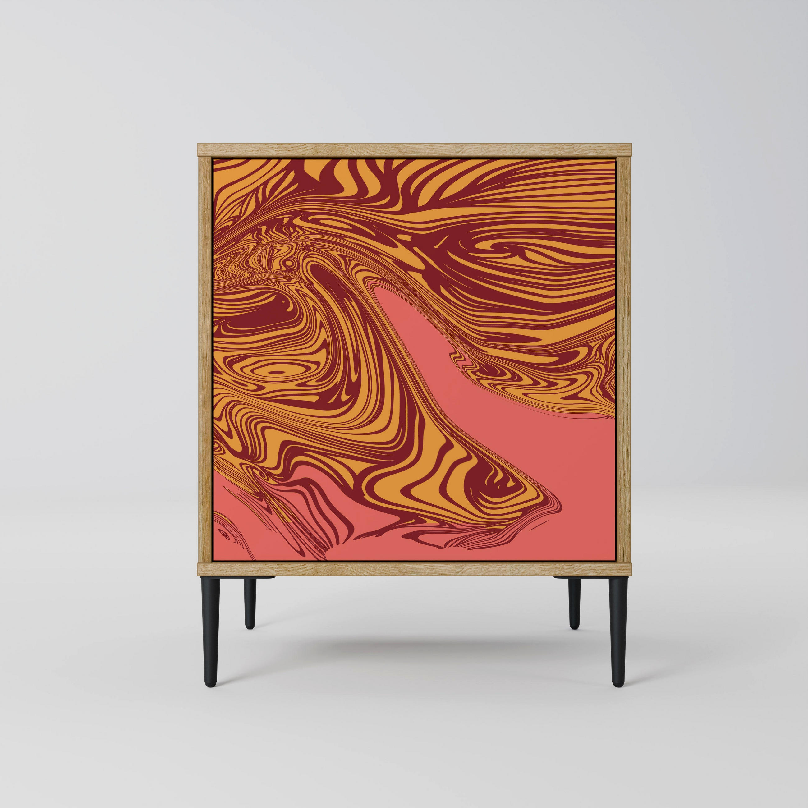 SIDEBOARD FLOATING THOUGHTS, Eichefarben, 57,5x42x72,5 cm, Schwarze Metallfüße - Eichefarben/Multicolor, Holzwerkstoff/Metall (57.5/72.5/42cm) - SpaceRebels