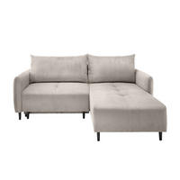 ECKSOFA mit Schlaffunktion und Bettkasten, Cord, beidseitig montierbar - Beige/Schwarz, Holz/Textil (238/174cm) - myHomelando