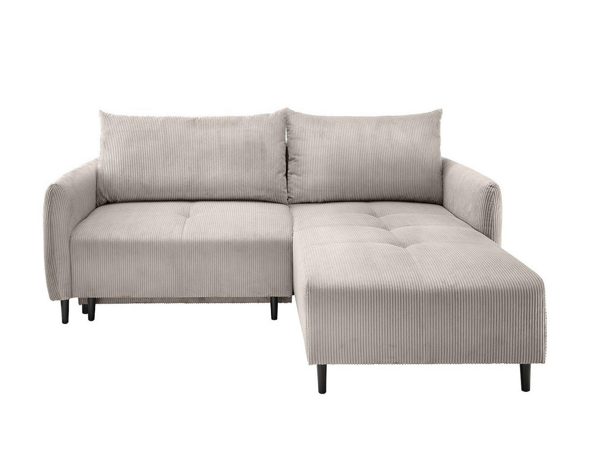 ECKSOFA mit Schlaffunktion und Bettkasten, Cord, beidseitig montierbar - Beige/Schwarz, Holz/Textil (238/174cm) - myHomelando