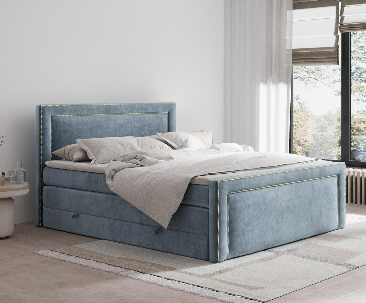 BOXSPRINGBETT Luxora Blau Grau 140/200 cm - Blaugrau/Schwarz, Holz/Holzwerkstoff (140/200cm) - Maison de Reve