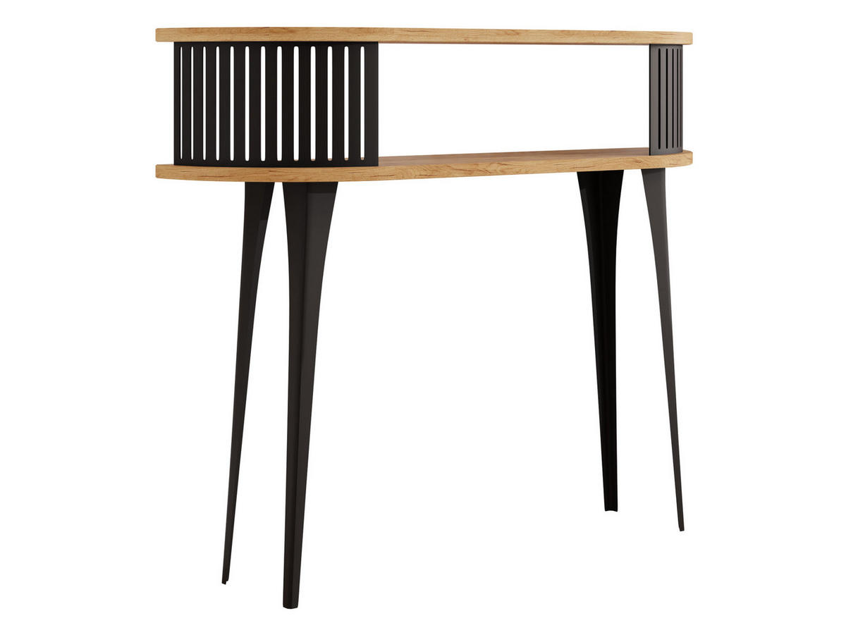 KONSOLENTISCH Roenni Oval - Eichefarben/Schwarz, Holzwerkstoff/Metall (100/25/86cm) - MIRJAN24
