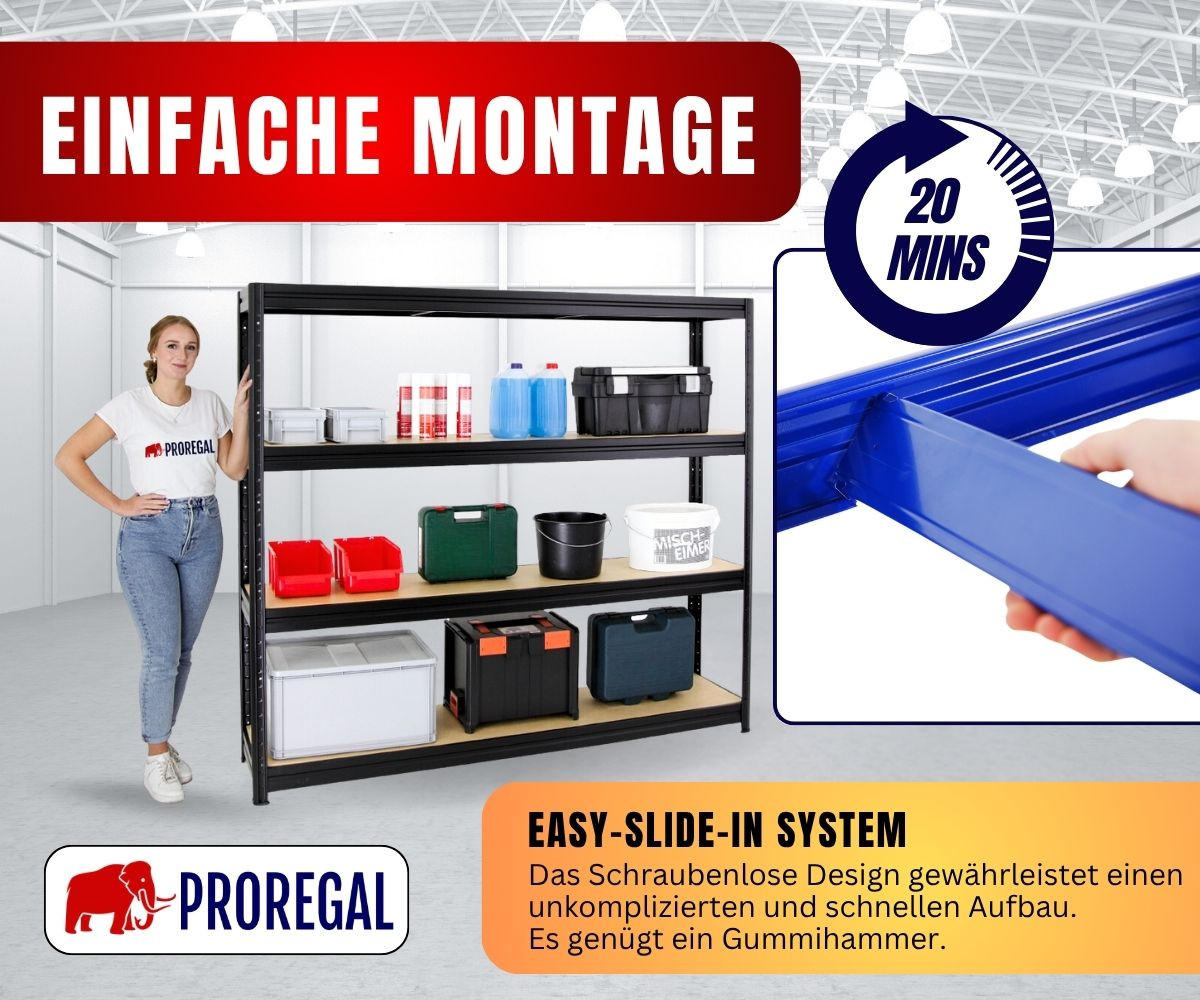 SCHWERLASTREGAL Dino 180x200x45 cm Fachlast 500 kg Schwarz - Schwarz, Metall (200/180/45cm) - PROREGAL