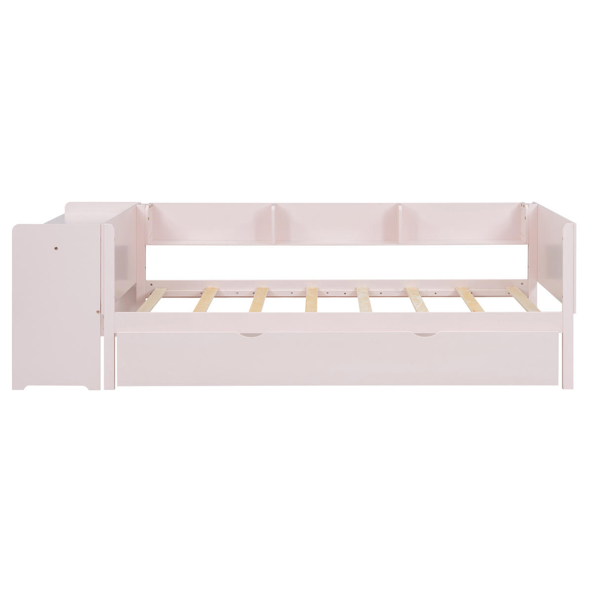 KINDERBETT 90/200 cm mit Ausziehbett, Schreibtisch und 3 Regalen, Rosa - Rosa, Holzwerkstoff (90/200cm) - Redom