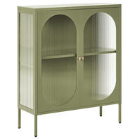 SIDEBOARD se skleněnými dveřmi Kov 90 cm Zelený Sarre - zelená barva, kov (90/111/35cm) - Beliani