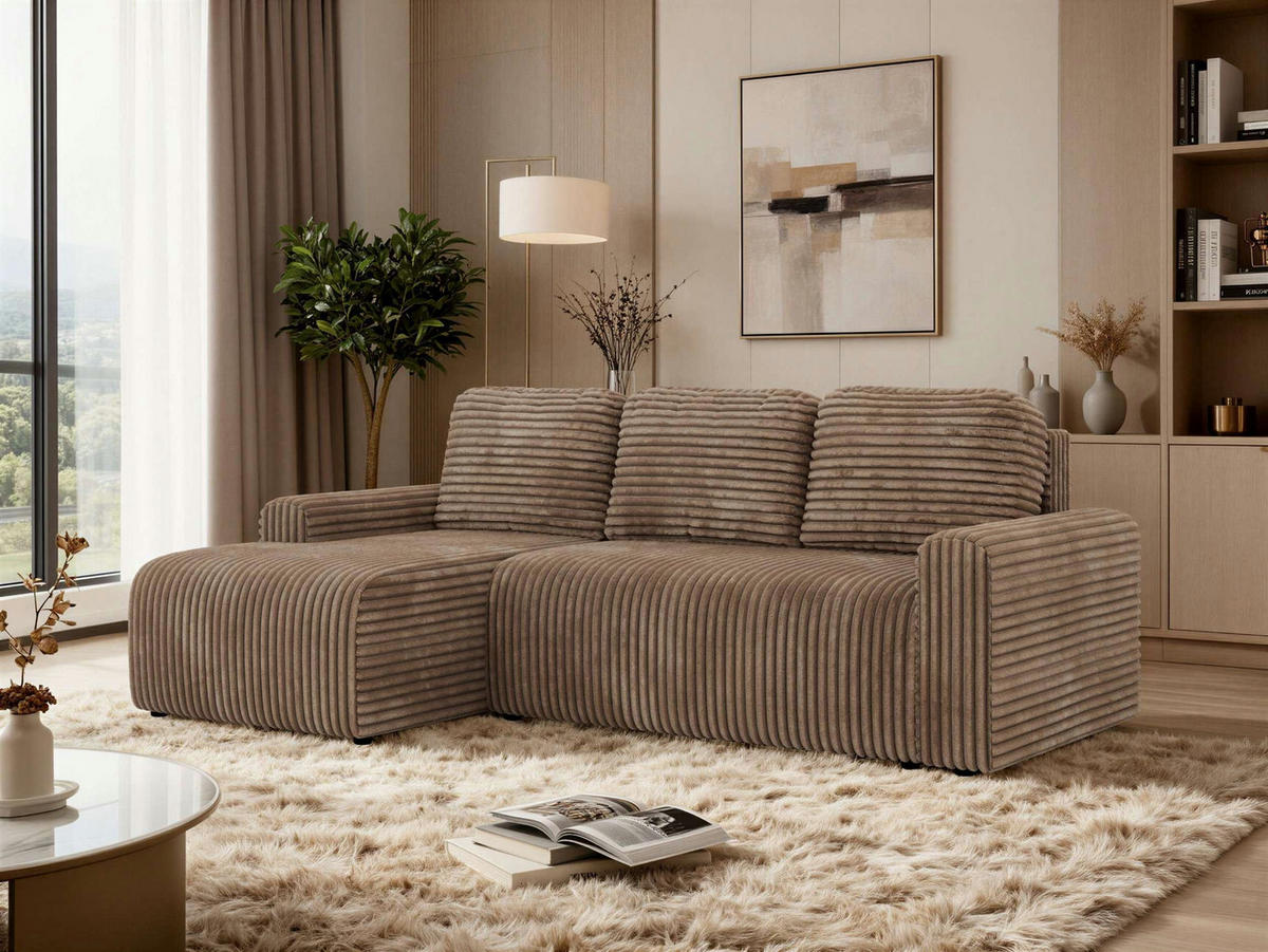 ECKSOFA NESSARO L Braun Cord - Links Seite - Schwarz/Braun, Kunststoff/Textil (244/151cm) - MKS