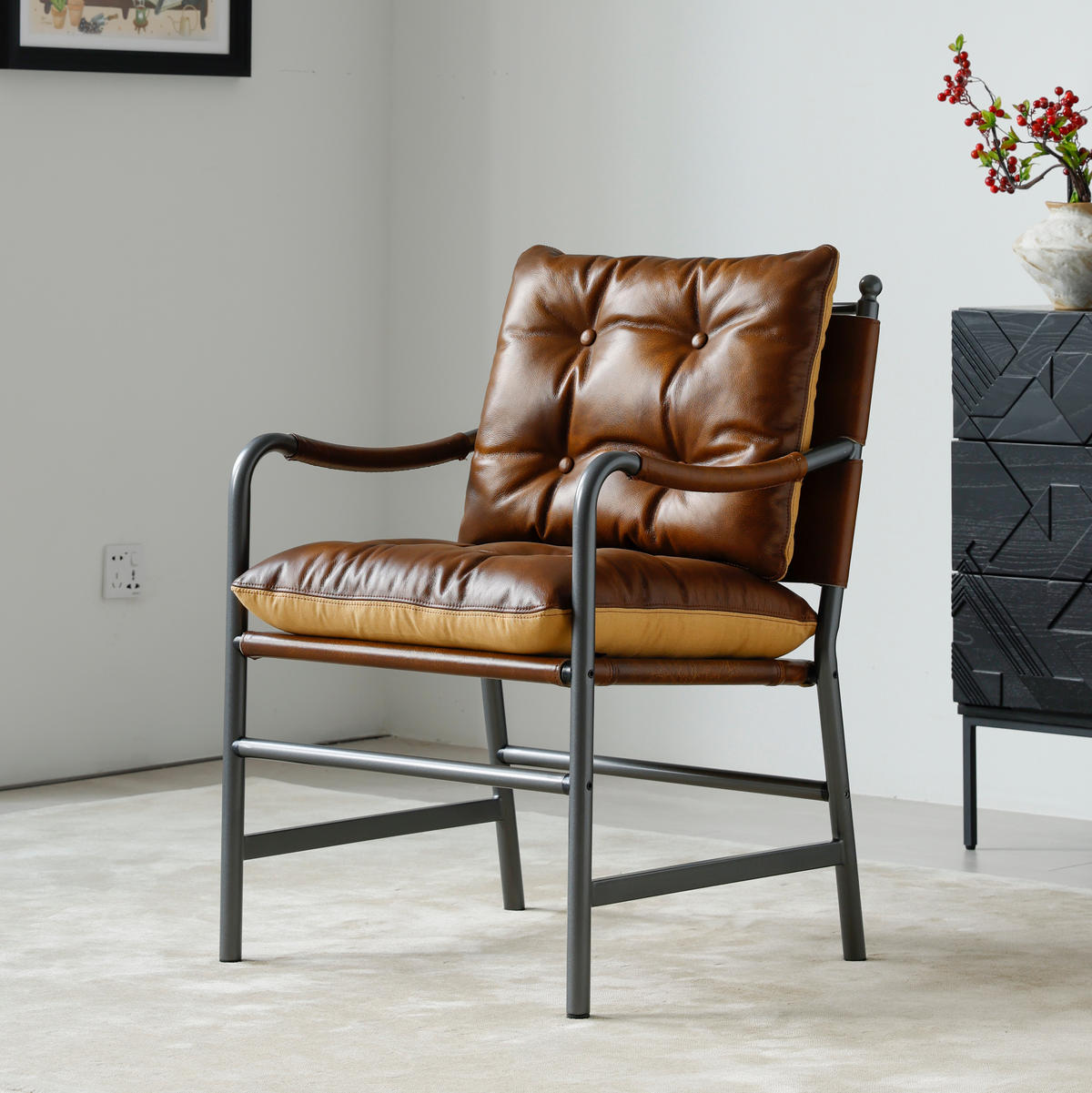 SESSEL Leder mit schwarzem Metallrahmen, DE-42430, Braun - Braun, Metall (62/90/60cm) - ComfortXL