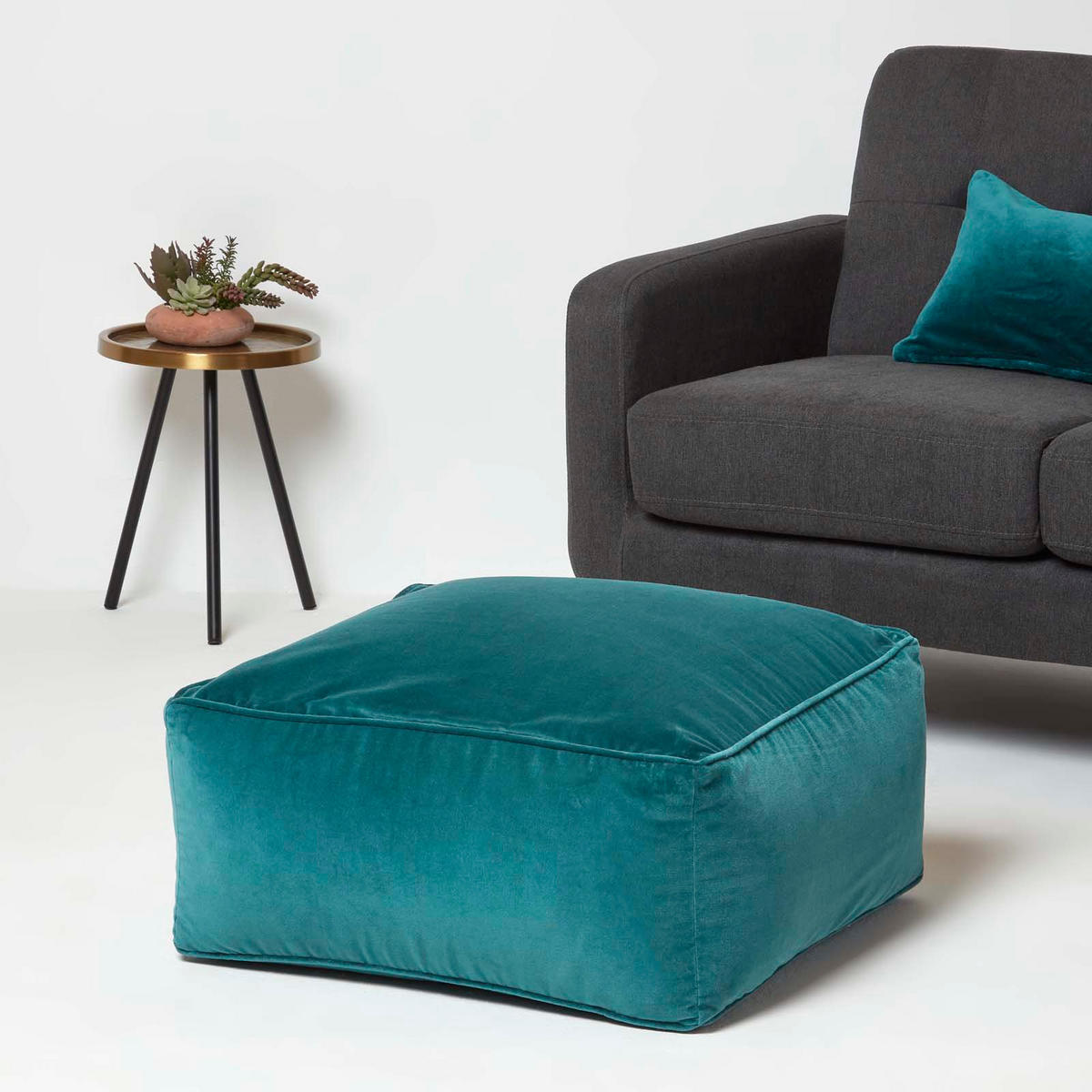 SITZPOUF petrolgrün mit Samt-Bezug, 60/60/27 cm - Grün, Textil (60/27/60cm) - Homescapes