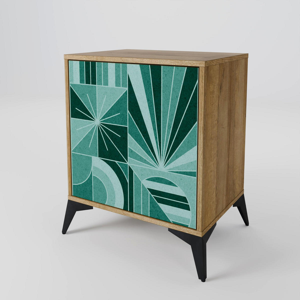 SIDEBOARD HARMONIC GRID, Eichefarben, 57,5x42x72,5 cm, Schwarze Metallfüße - Eichefarben/Multicolor, Holzwerkstoff/Metall (57.5/72.5/42cm) - SpaceRebels