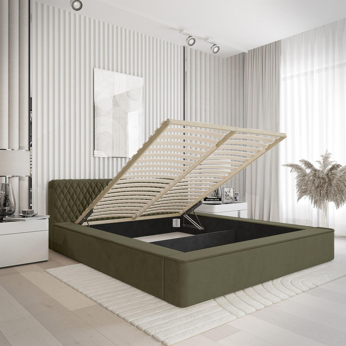 POLSTERBETT Norfolk Stoff Ditra - Grün, Holzwerkstoff/Textil (160/200cm) - Fun Möbel