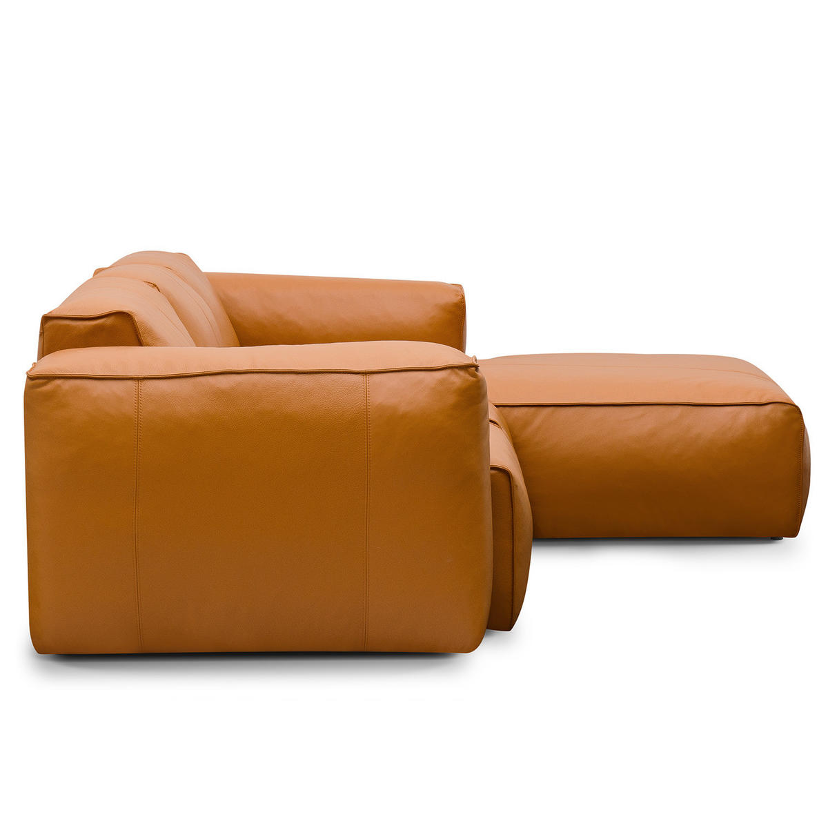 3-SITZER ECKSOFA mit Longchair - Cognac/Schwarz, Leder/Kunststoff (251/173cm) - home24
