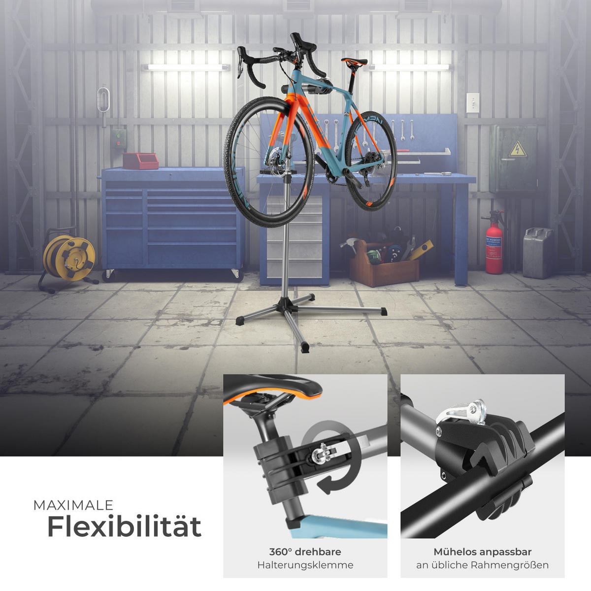 FAHRRADMONTAGESTÄNDER, inklusive Werkzeugablage, schwarz - Schwarz, Textil (60/155/90cm) - tectake