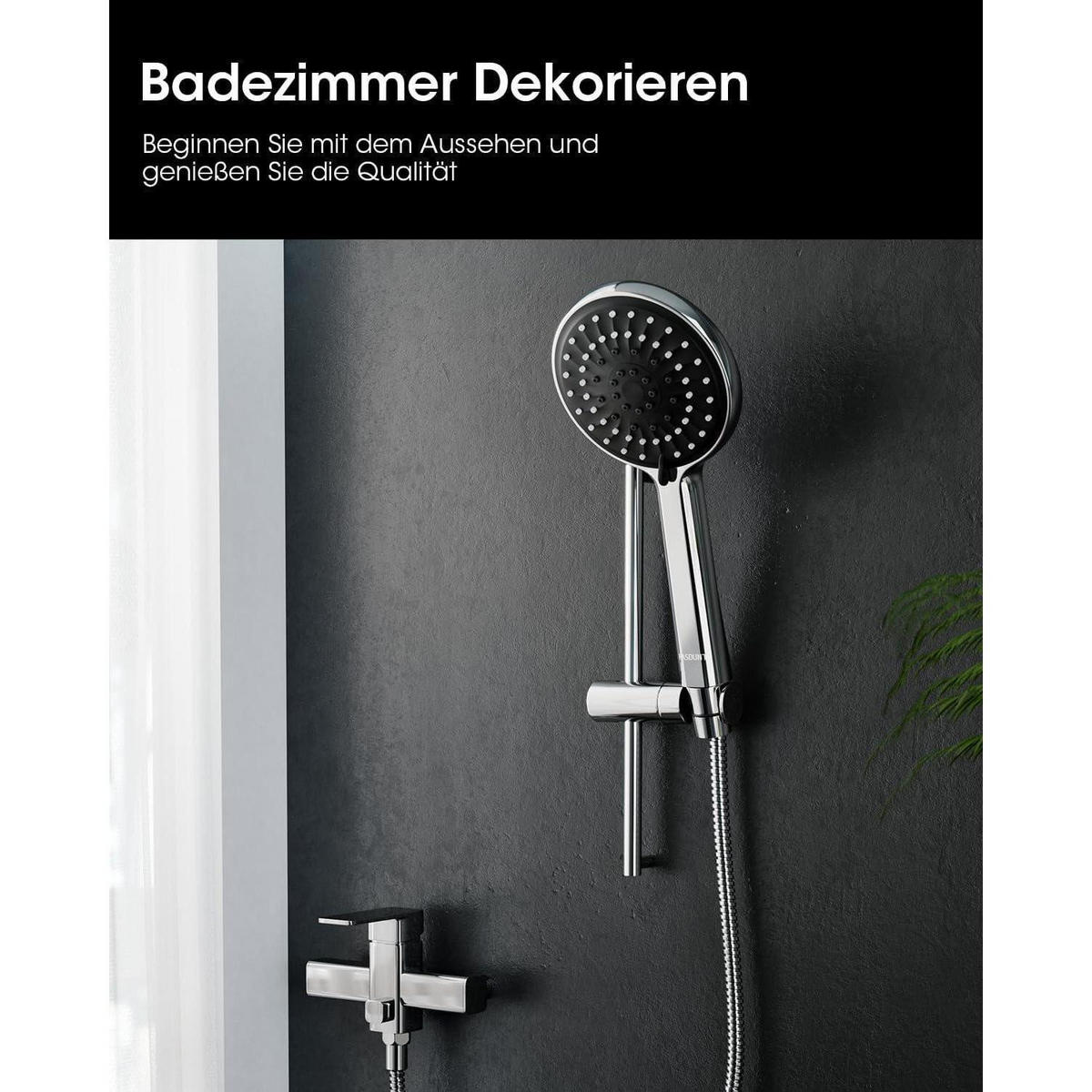 DUSCHKOPF mit 5 Strahlarten und Wassersparfunktion 120 mm Schwarz - Silberfarben, Metall (4.3/12.7/28.5cm)