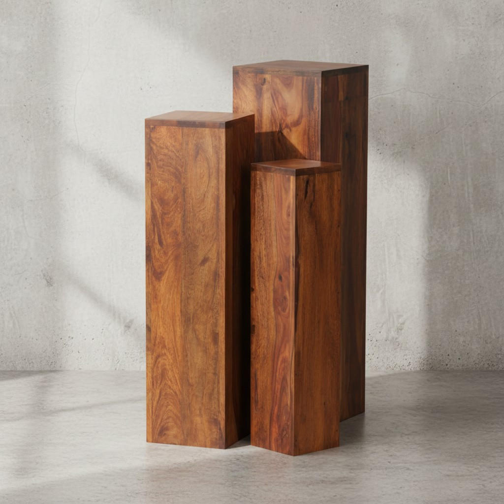 BEISTELLTISCH 3er Set Massivholz Ineinander Verstaubar Einzigartige Maserung, Braun 24x24x85 cm - Braun, Holz (24/24/85cm) - KADIMA DESIGN