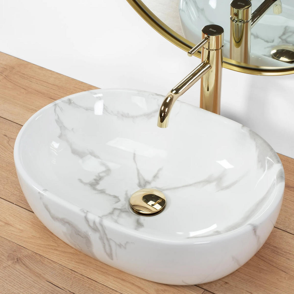 AUFSATZWASCHBECKEN Rea Amelia Marmo Shiny - Weiß, Keramik (34.5/13.5/48cm) - REA