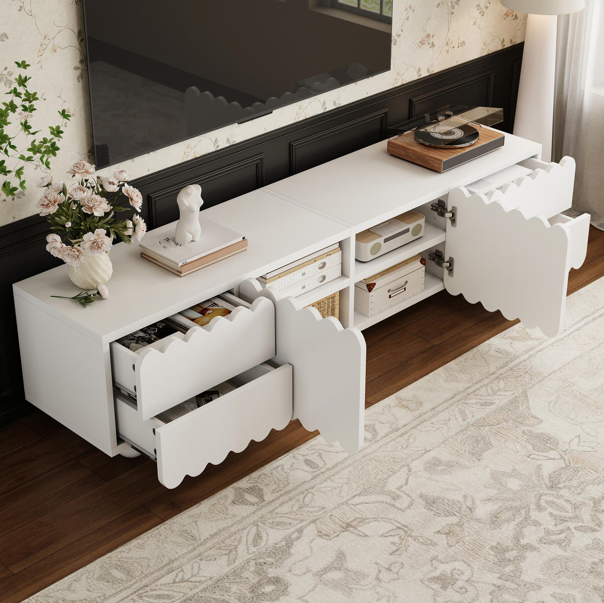 TV-LOWBOARD aus MDF und Spanplatte 175x38x37 cm Weiß mit Türen und Schubladen - Weiß, Holzwerkstoff (175/37/38cm) - IVMEU
