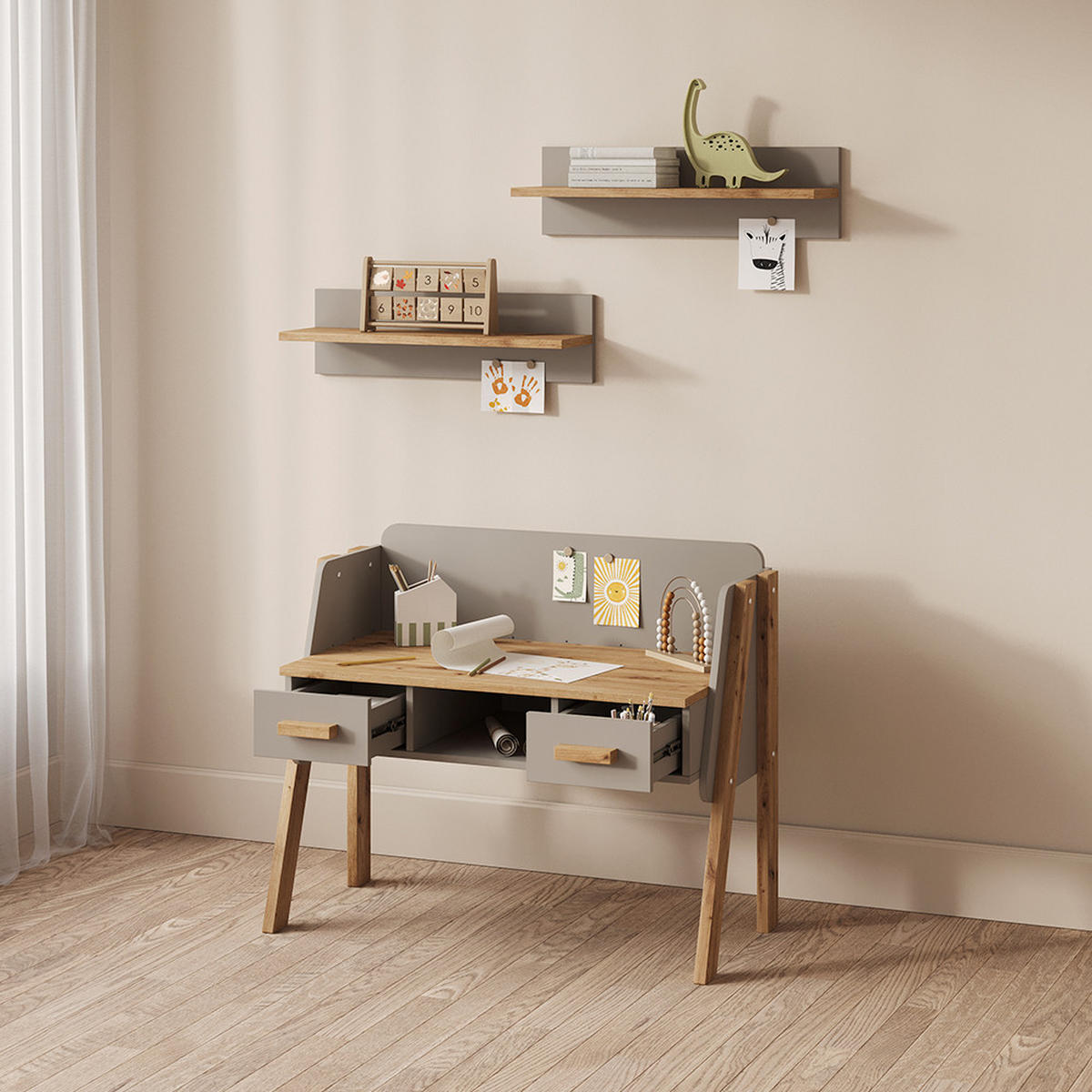 SCHREIBTISCH Mailo Grau/Artisan 97 x 80 cm - Eiche Artisan/Grau, Holzwerkstoff (51/97/80cm) - Livinity®