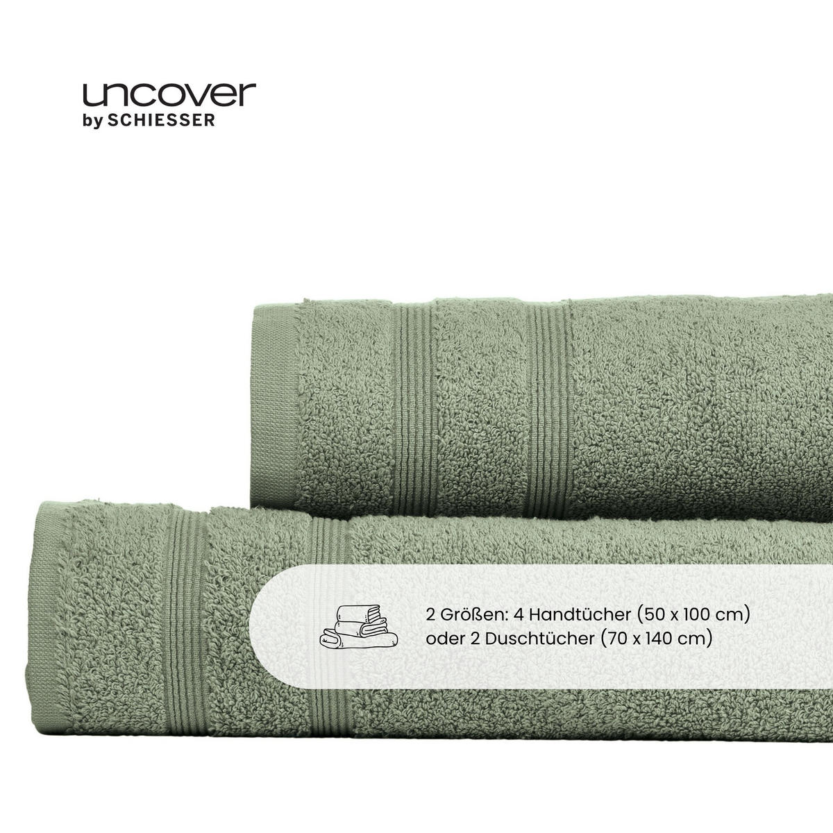 DUSCHTUCHSET Brooklyn - 2-teilig - 70x140 cm - Grün - Grün, Textil (70/140cm) - Uncover by Schiesser