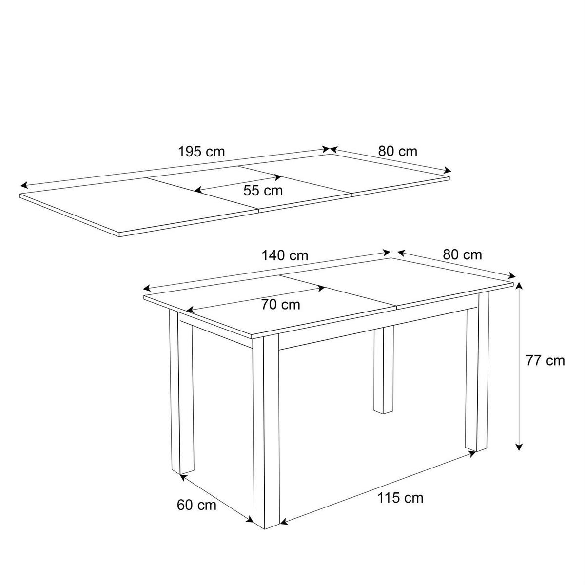 ESSTISCH ARTON 140-195 cm für 6-8 Personen - Weiß/Grau, Holzwerkstoff/Metall (140/80/77cm) - Lookway