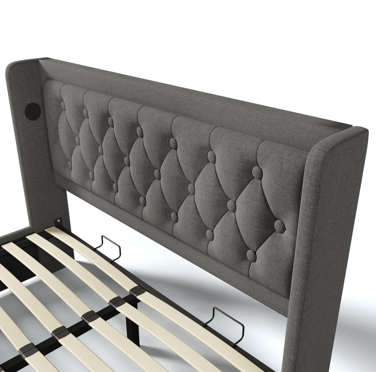 POLSTERBETT 180/200 cm mit Bettkasten, LED und USB-C in Grau - Grau, Textil (180/200cm) - BEAOK