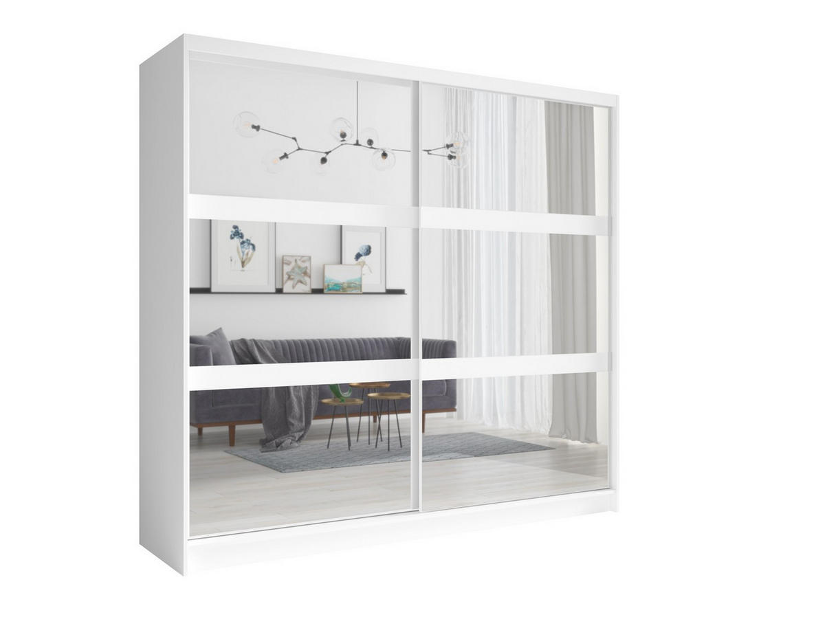 SCHWEBETÜRENSCHRANK SILVA 230/215/62cm 2-türig mit Spiegel Weiß - Weiß, Holzwerkstoff (230/215/62cm) - MASSENO