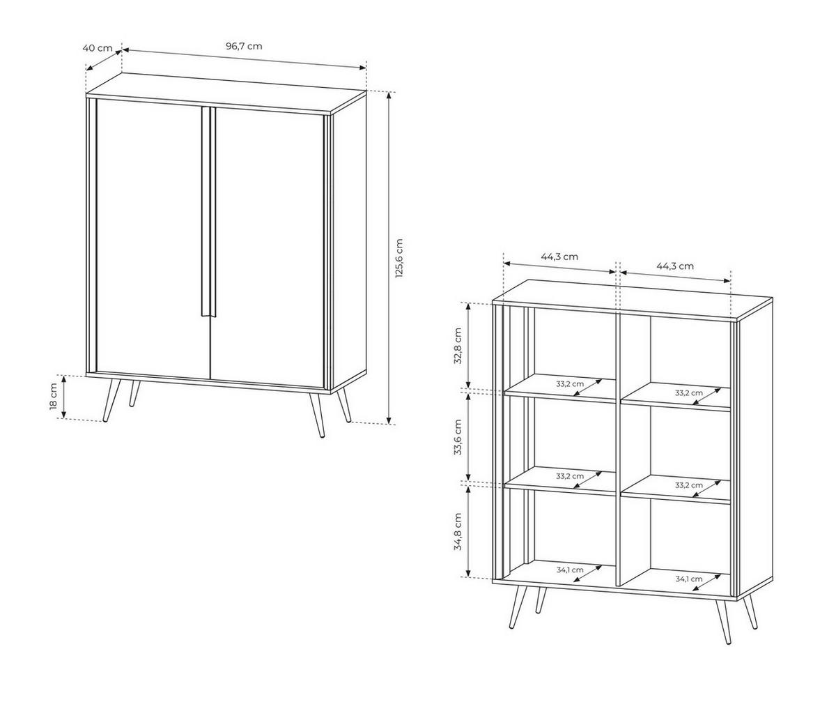 HOHE Kommode 97 cm Fabora, Kaschmir, 2 Türen - Kaschmir, Holz/Metall (97/125/40cm) - Emporius