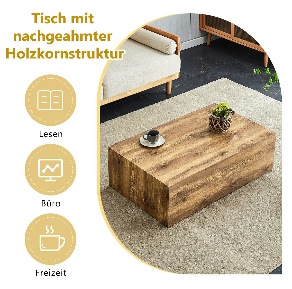 COUCHTISCH 90/50/30 cm aus MDF in Holzoptik ohne Montage - Kieferfarben, Holzwerkstoff (90/50/30cm) - OKMYHOME