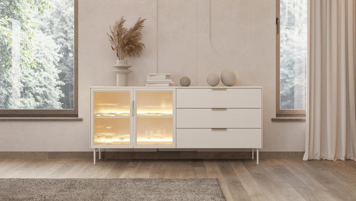 SIDEBOARD LUMI Beige 181x39x83 cm - Beige, Holzwerkstoff (181/83/39cm) - FURNLUX