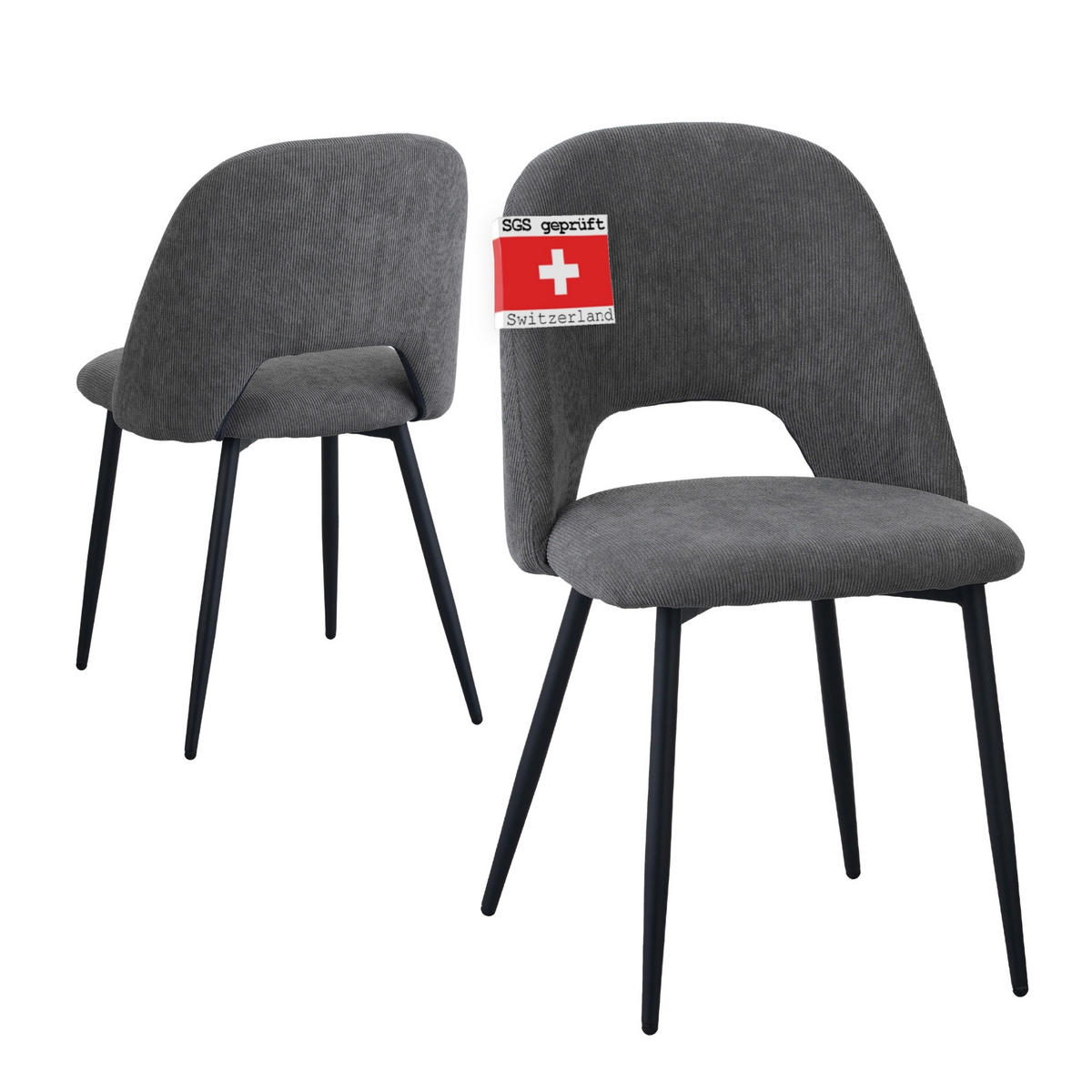 ESSZIMMERSTUHL SILVI Cord 2er Set Grau - Grau, Metall (48/81/53cm) - Albatros