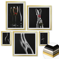 WANDBILDER 5er Set - 50x50 cm & 20x30 cm & 40x60 cm Goldrahmen - Schwarze und weiße weibliche Formen - Goldfarben, Kunststoff (40/60cm) - ArtPrintCave