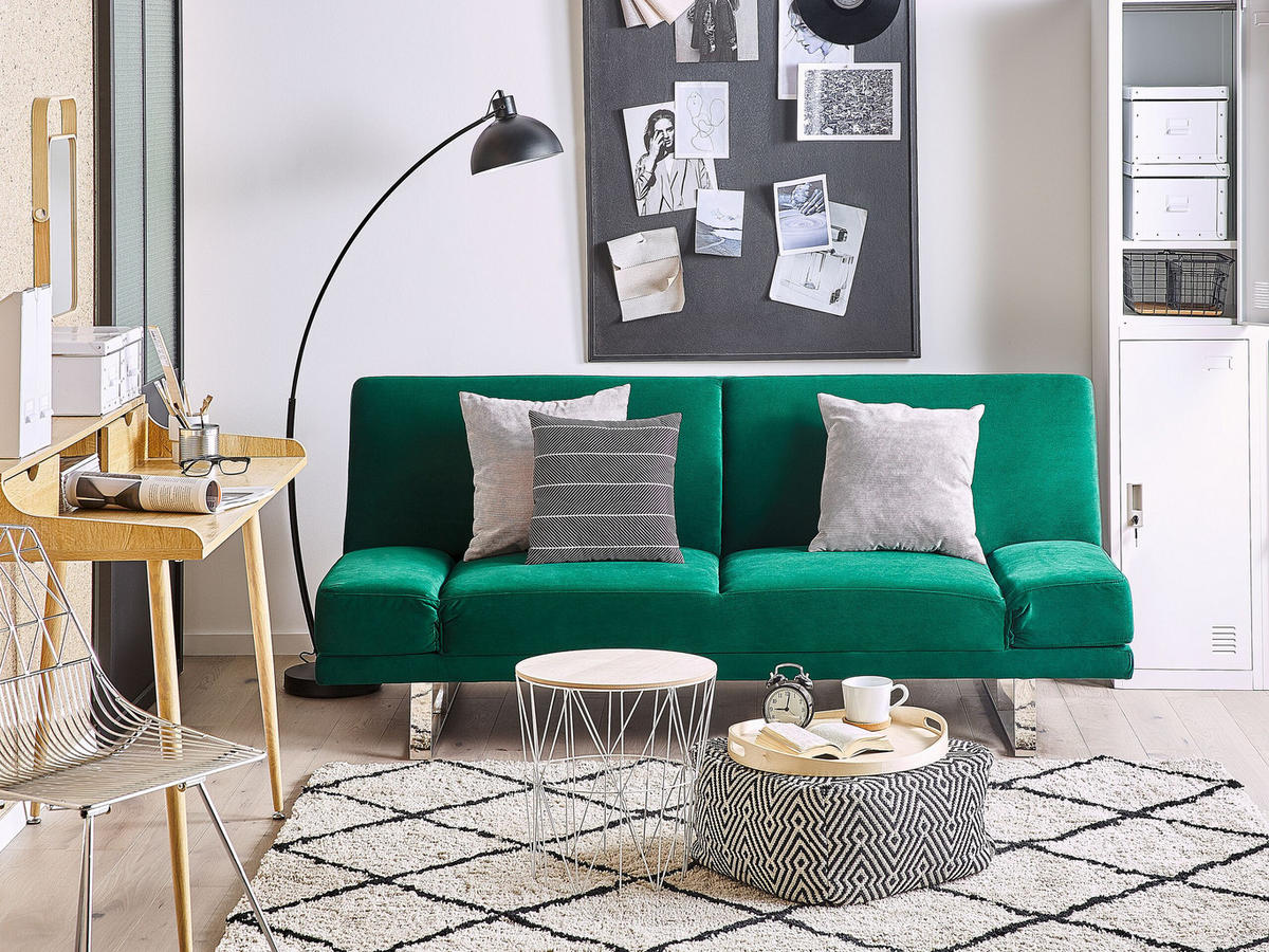 2-SITZER-SCHLAFSOFA Samtstoff Grün York - Grün, Textil (190/81/89cm) - Beliani