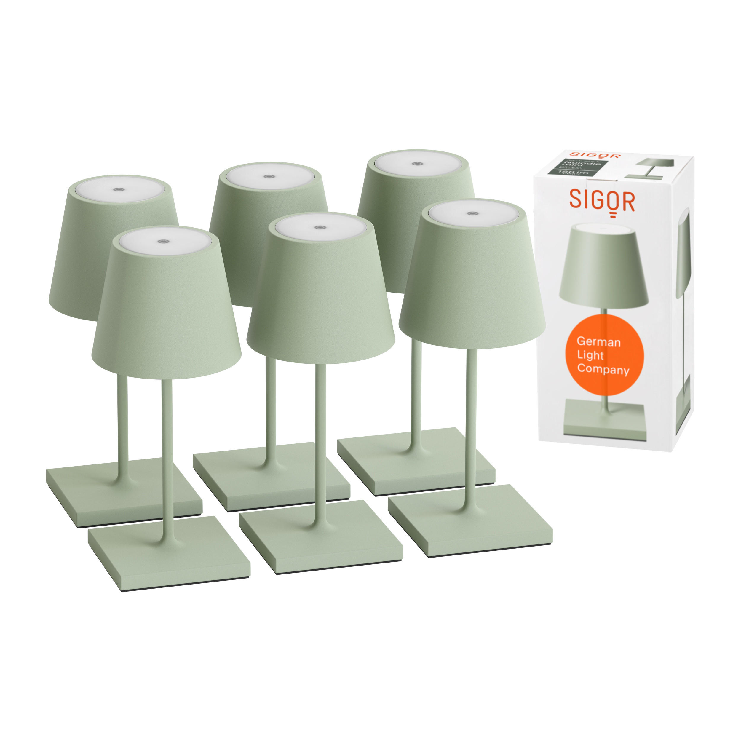 LED Akku-Tischlampe, Nuindie mini 3.0 6er-Set, salbeigrün - Grün, Metall (25/10/25cm) - Sigor