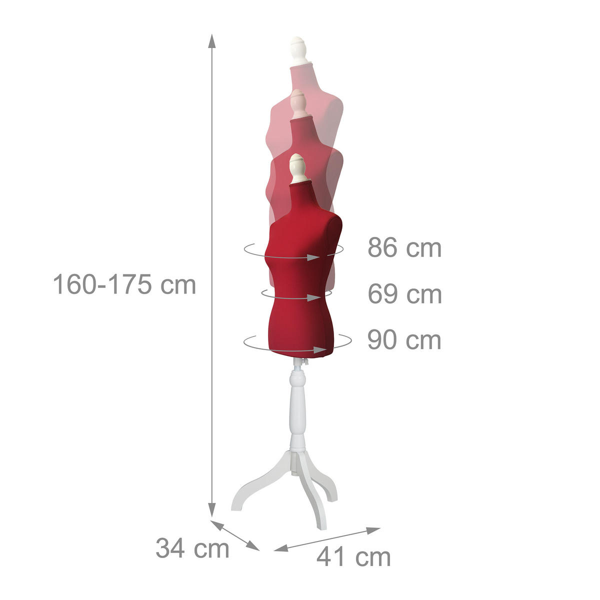 KREJČÍCKA busta - červená, drevo/textil (41/175/34cm) - Relaxdays