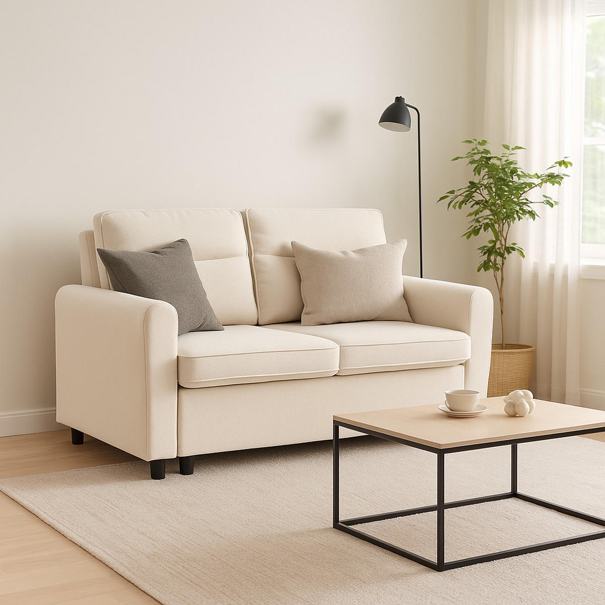 SCHLAFSOFAS mit abnehmbaren Kissen und verstellbarer Rückenlehne - Beige, Holzwerkstoff/Textil (127/87/90cm) - Urban Meuble