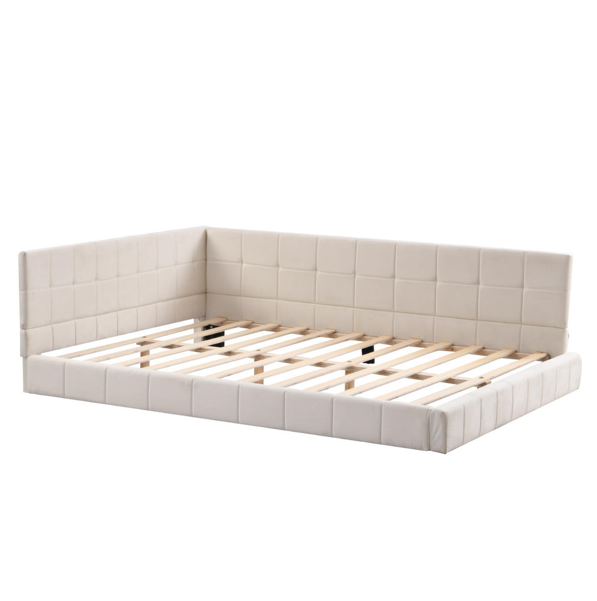 TAPECIRANI dnevni krevet 140/200 cm bež od tkanine s letvičastom podlogom i naslonom - bež, tekstil (140/200cm) - OKWISH