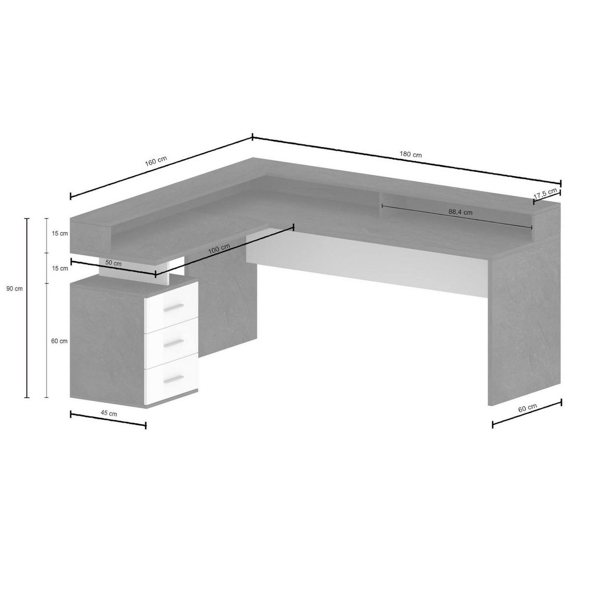 ECKSCHREIBTISCH Eiche 90/180/160 cm - Braun, Holzwerkstoff (90/180/160cm) - DMORA