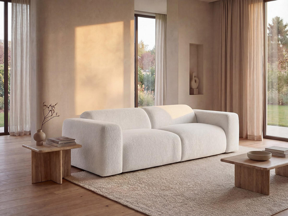 SOFA - 3 Personen - stoff - weiß Pogni - Weiß, Textil (205/73/97cm) - Vente-Unique