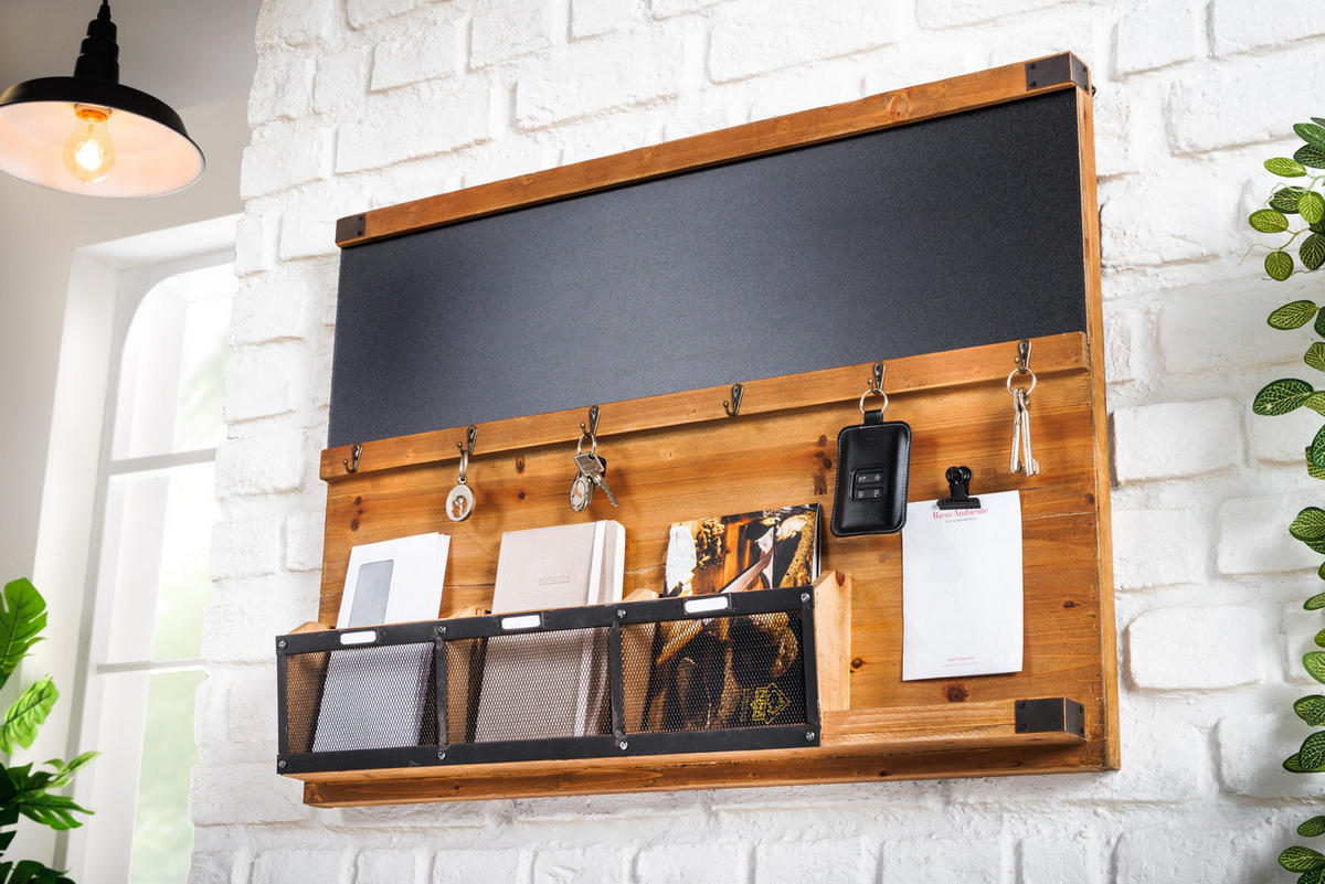 SCHLÜSSELBOARD HERITAGE Pinie Natur 80 cm - Schwarz/Braun, Holz/Metall (80/60/11cm) - riess-ambiente