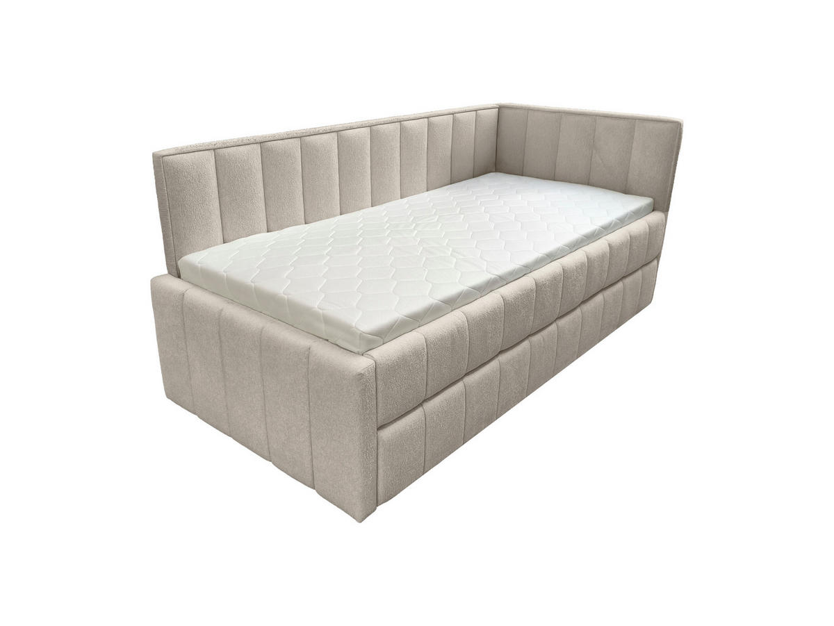 POLSTER-KINDERBETT LUKA 90x200 cm, rechts, mit Ausziehbett – Beige - Beige, Textil