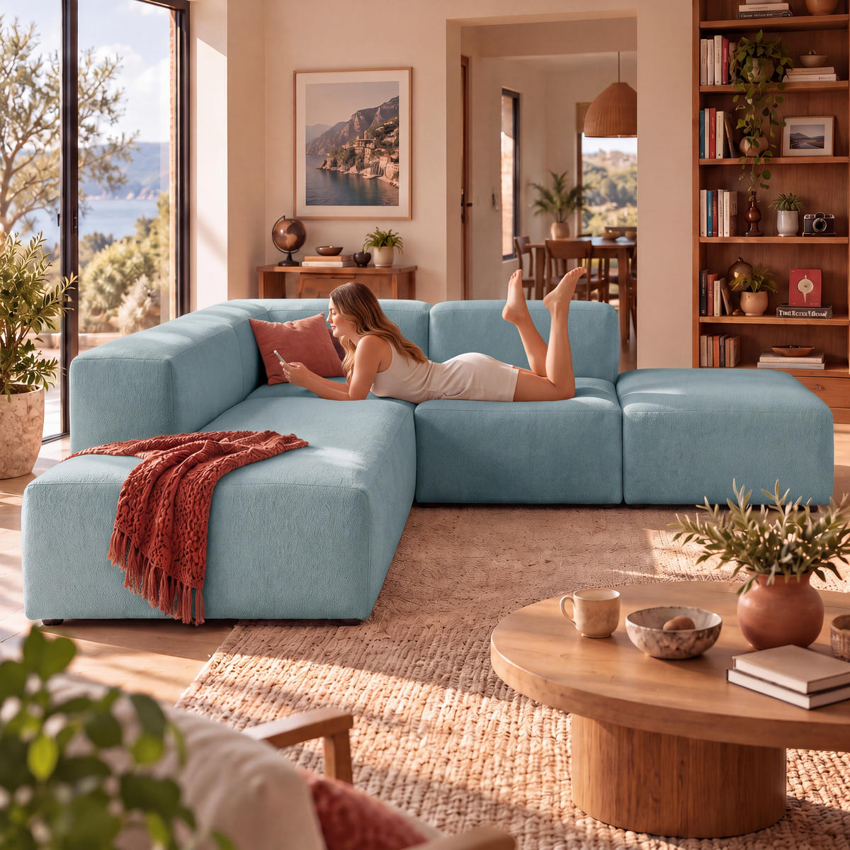 4-SITZER modulares Ecksofa HEAVEN SET 3 Links, Breite 270 cm Webstoff Blaugrau - Blaugrau/Schwarz, Holz/Kunststoff (245/270cm) - Muffo