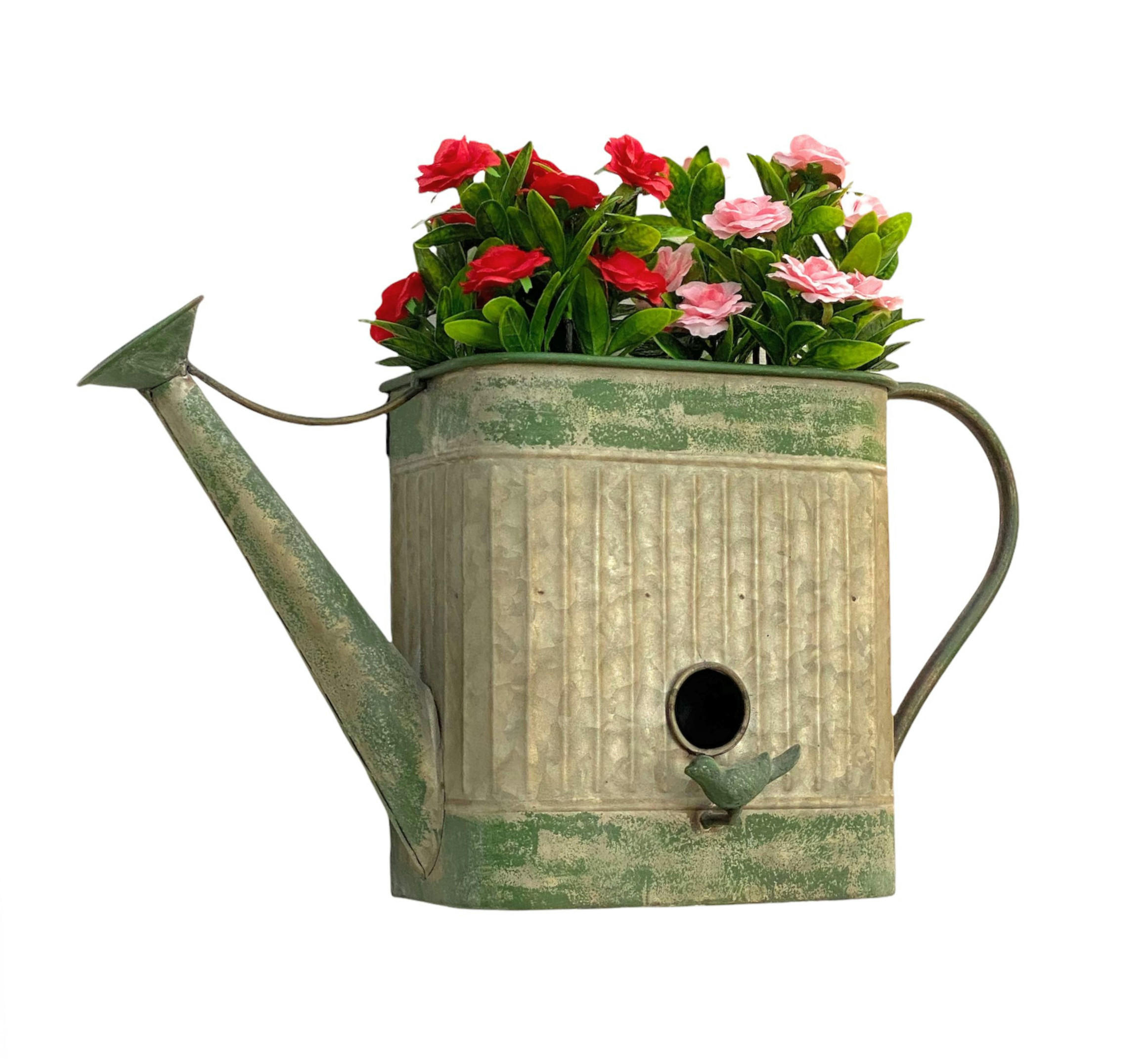 VOGELHAUS mit Blumentopf Metall 40 cm 481999 - Grau, Metall (43/27/16.5cm) - DanDiBo