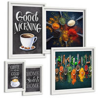 BILDER SET 5er Set - 50x50 cm & 20x30 cm & 40x60 cm Weißer Rahmen - Gewürze, Kaffee, Tasse, Kräuter - Weiß, Kunststoff (40/60cm) - TULUP