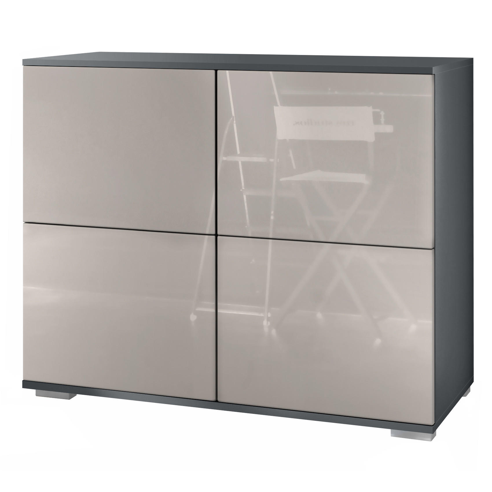 KOMMODE Rova Sandgrau Hochglanz - Sandfarben, Holzwerkstoff (92.5/75.5/35cm) - Vladon