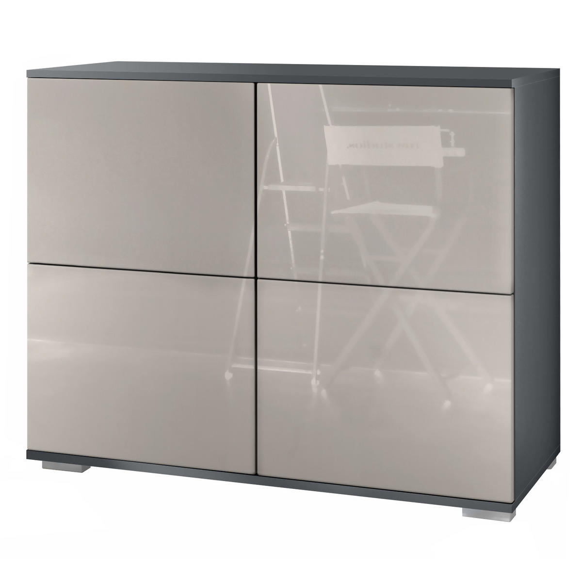KOMMODE Rova Sandgrau Hochglanz - Sandfarben, Holzwerkstoff (92.5/75.5/35cm) - Vladon