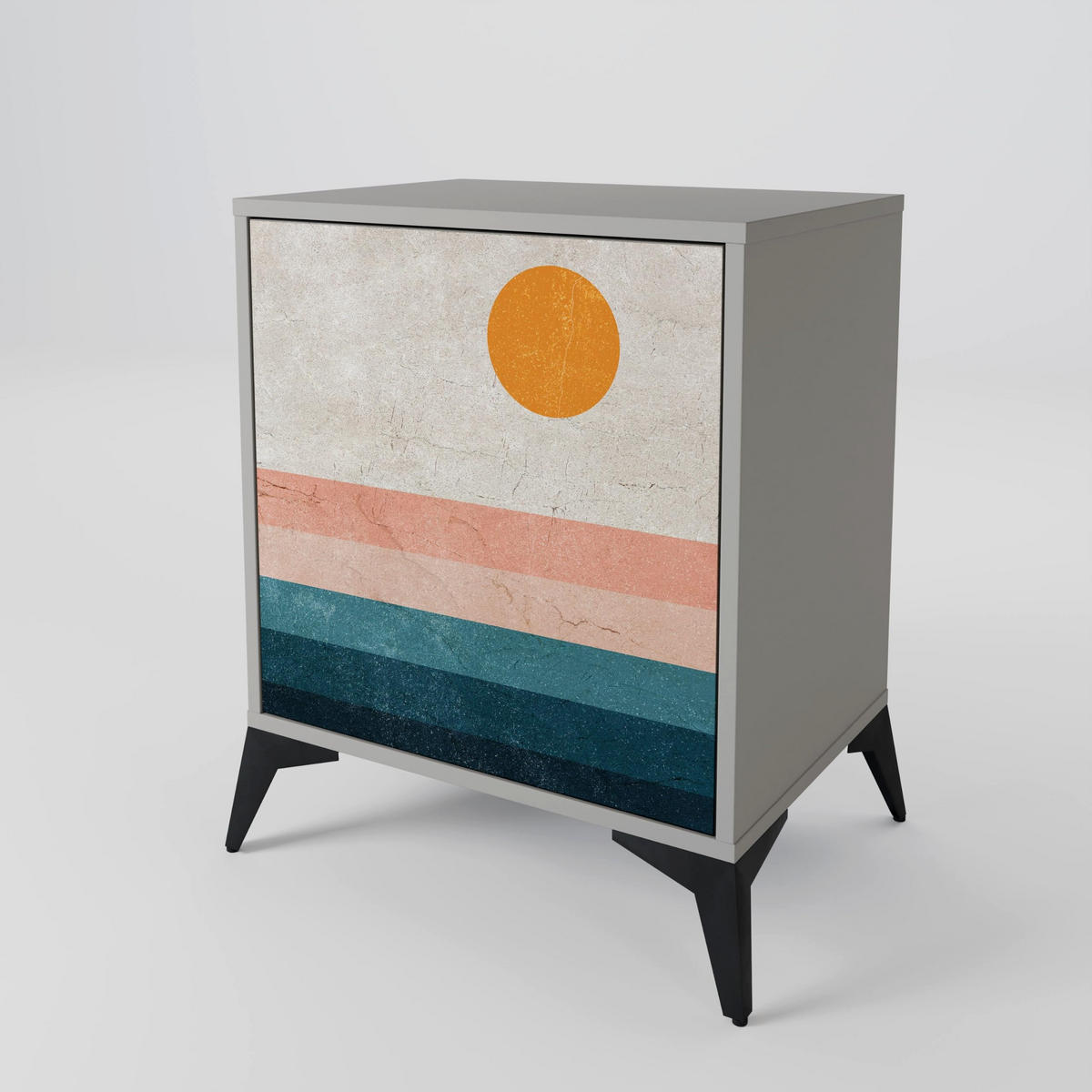 SIDEBOARD TWO HALVES, Grau, 57,5x42x77,5 cm, Schräge Buchenholzfüße - Buchefarben/Multicolor, Holzwerkstoff/Buchenholz (57.5/77.5/42cm) - SpaceRebels