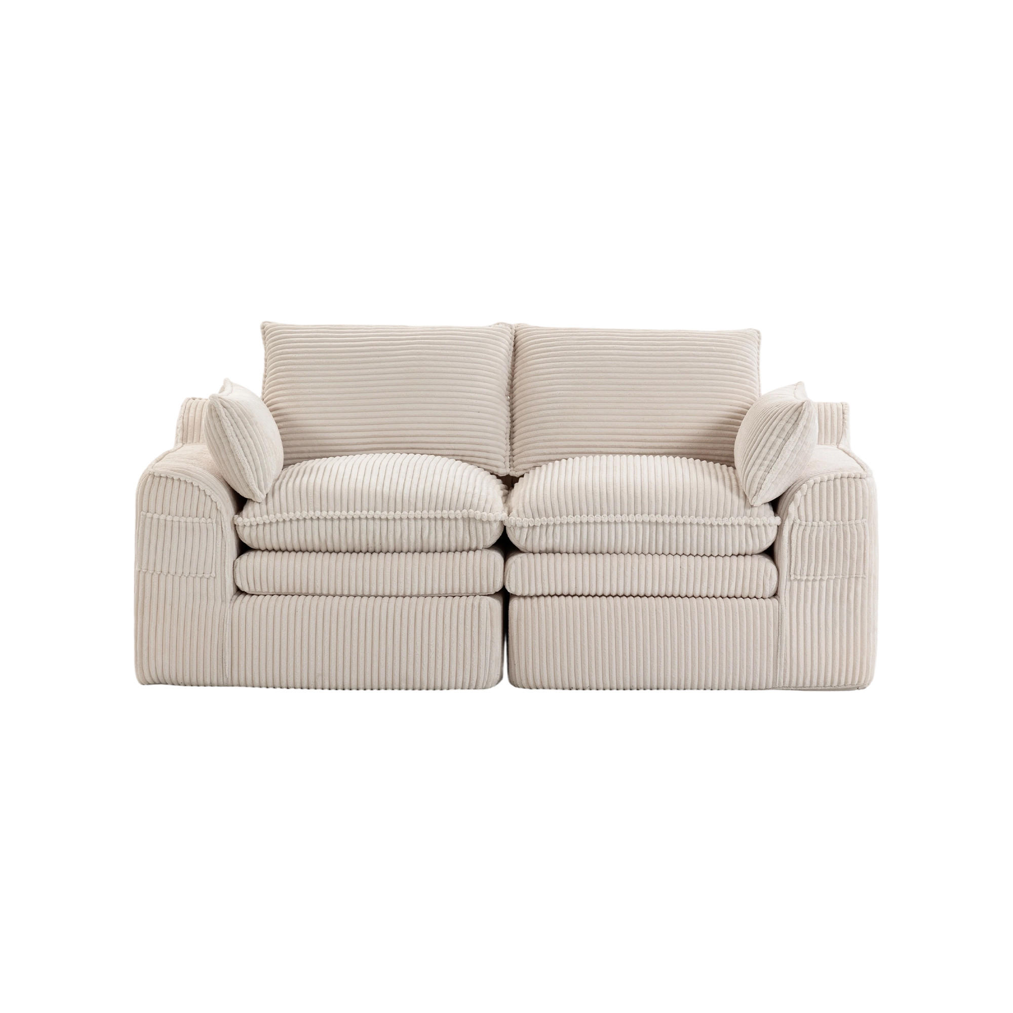 2-SITZER SOFA Cord Beige mit Kissen und Seitentaschen - Beige, Textil (191/85/94cm) - WISHDOR